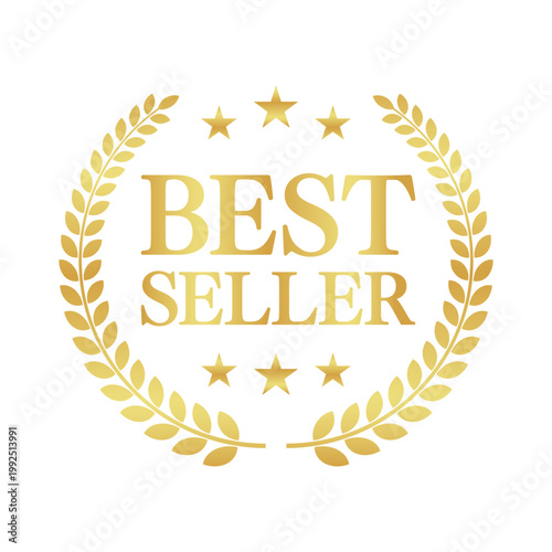 BEST SELLERの月桂樹エンブレム | 金色のバッジ | シンプルなスクエア型ベクター素材