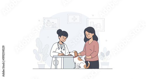 Veterinarian examining a cat with its owner present.