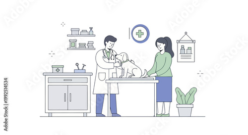 Veterinarian examining a small animal with owner present.