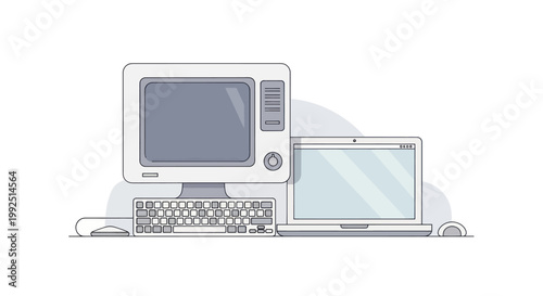 Vintage Computer and Modern Laptop Evolution of Technology.
