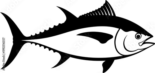 Striking Silhouette of a Tuna Fish, a Powerful Predator of the Ocean's Depths, Ideal for Nautical and Seafood Themes
