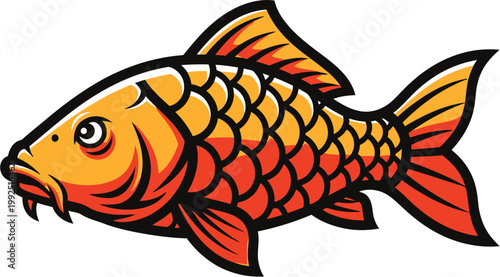 Stylized graphic of a vibrant orange and yellow koi fish, symbolizing prosperity, endurance, and good fortune in Asian culture, ideal for branding and decorative design