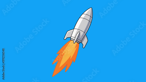Cartoon rocket launching into sky