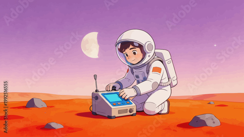 Astronaut on Mars with Device