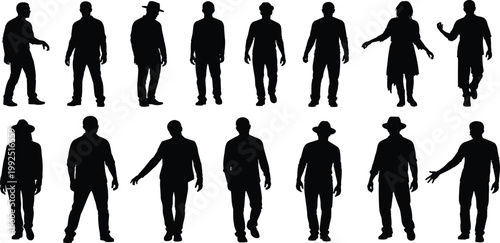 Silhouette vector illustration of business people group men and women in suits representing teamwork success and work life