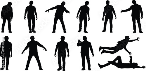 Vector illustration of business people silhouettes showing a group of men, women and children in suits walking together representing teamwork, family and professional life