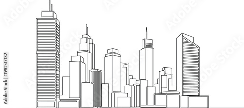 Minimalist Line Art of City Skyline with Skyscrapers for Urban and Architecture Illustrations