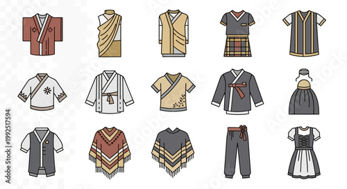 Various traditional clothing items on display in a catalog for fashion enthusiasts to explore different styles and designs.