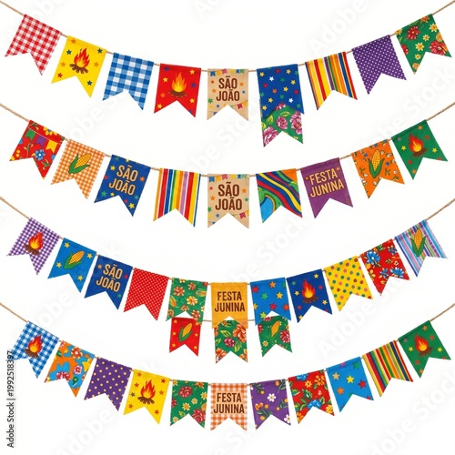 A colorful banner with festive flags and decorations for a party celebration