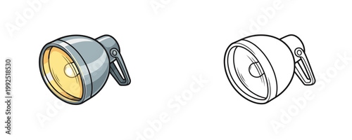 Grill lighting lamp in cartoon and line art style with silver and yellow colors used for outdoor night barbecue and cooking illumination