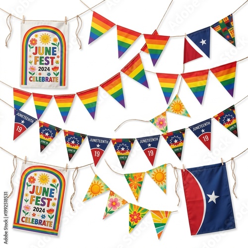 A vibrant collection of colorful flags and banners for a festive celebration