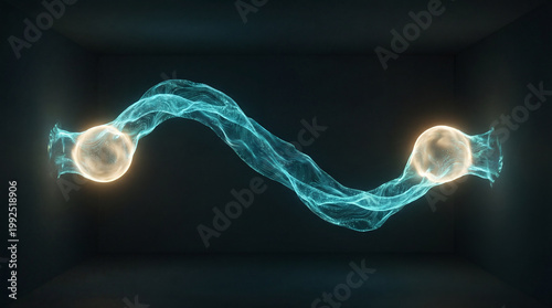 Abstract liquid stream linking two glowing nodes with fluid motion in a sleek futuristic composition