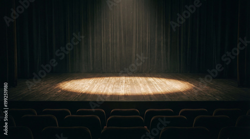 Moody Spotlight on Empty Stage Delivers Cinematic Drama for Performances Presentations and Creative Background Designs