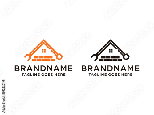 creative home service logo with wrench, vector illustration, isolated on transparent background
