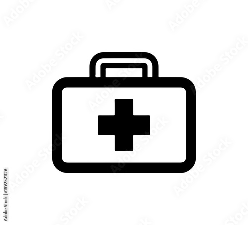 First Aid Medical Kit Icon - Black and White Vector