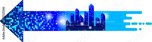 Digital technology and city arrow concept background. Clean paths, fully editable, with copy space.