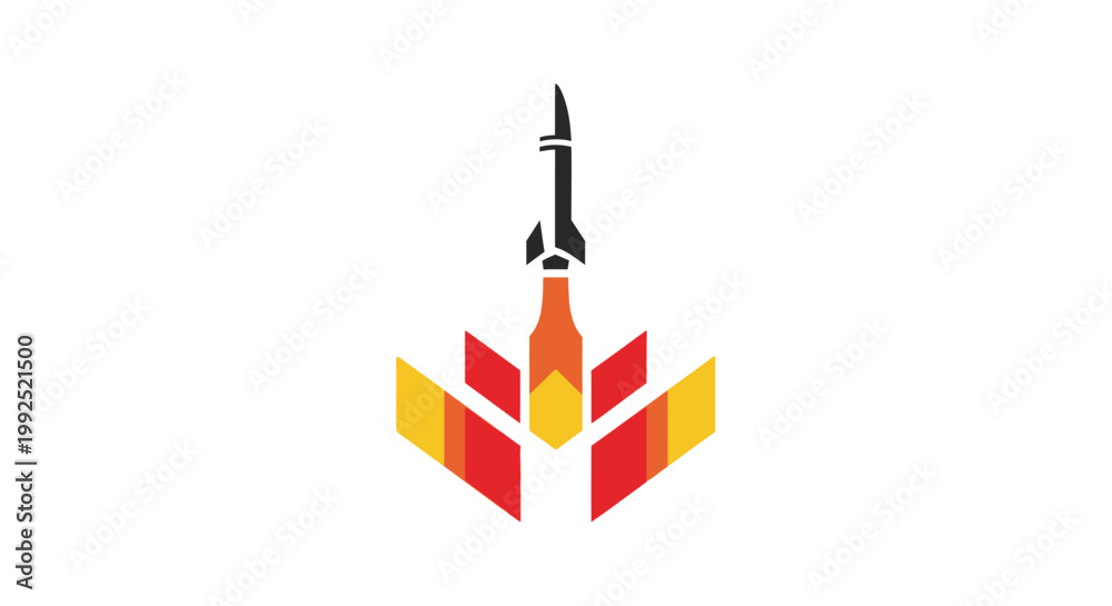Naklejka premium Rocket Launching Upwards with Fiery Exhaust and Wings.
