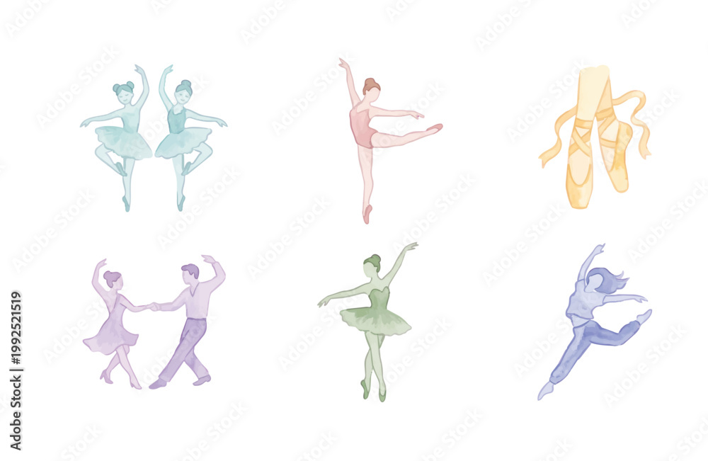 Obraz premium Watercolor Dance Day Minimalist Icons Set