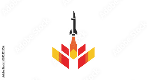 Rocket Launching Upwards with Fiery Exhaust and Wings.
