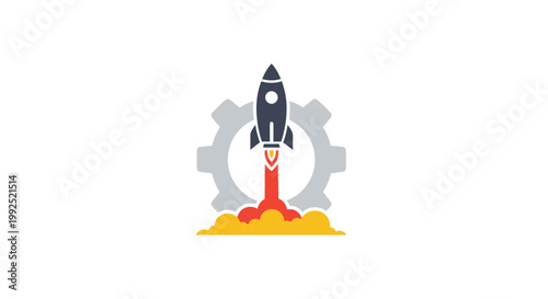 Rocket Launching with Gear Symbolizing Business Growth.