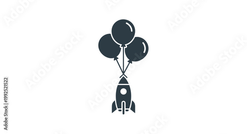 Rocket Ship Launched by Balloons Symbolizing Innovation.