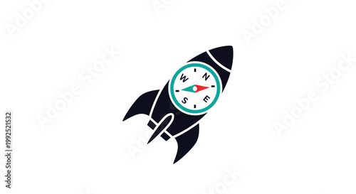 Rocket Ship with Compass Navigation Symbol.