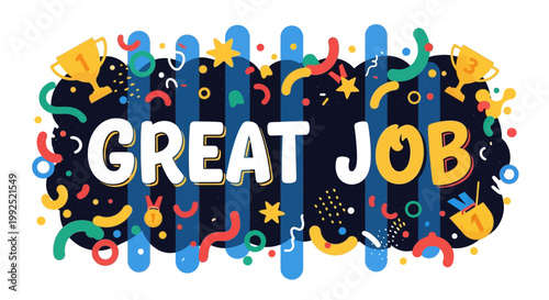 Vibrant party decorations celebrate achievement with confetti and stars