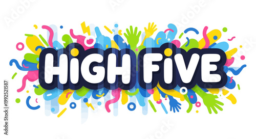 Vibrant colorful hands and shapes celebrate with a high five.