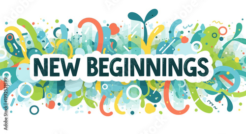 Vibrant colorful abstract design represents new beginnings with swirling shapes