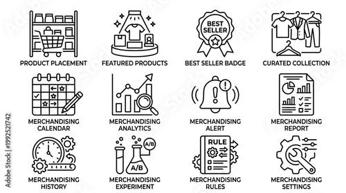 Merchandising icons for business strategy.