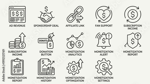 Monetization icons for online business.