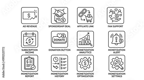 Monetization icons for website optimization.