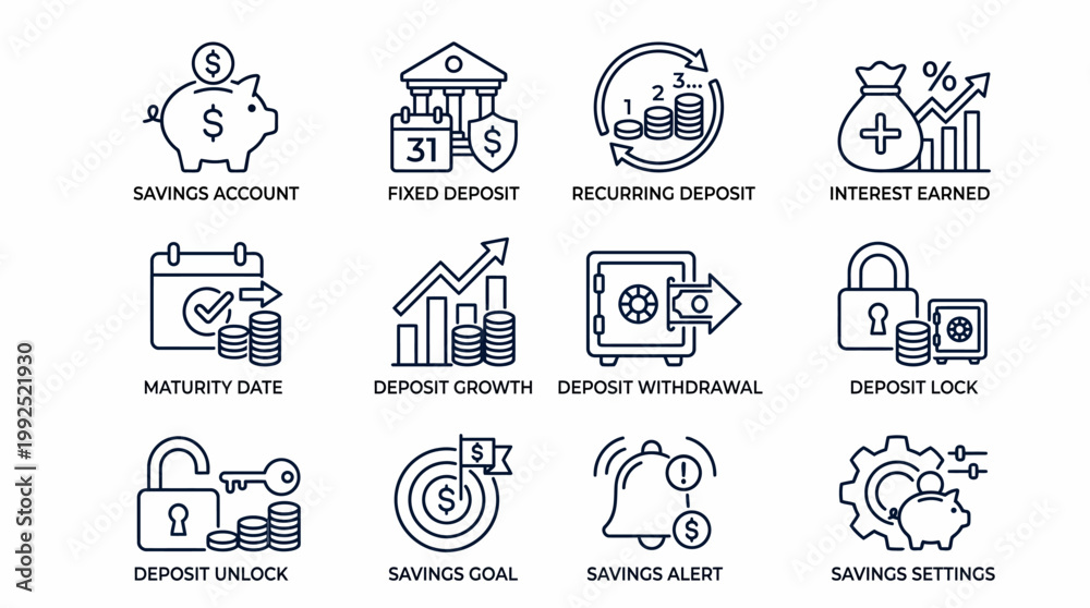 Fototapeta premium Savings icons set for finance concept.