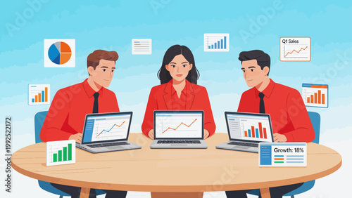 Business team analyzing data at table