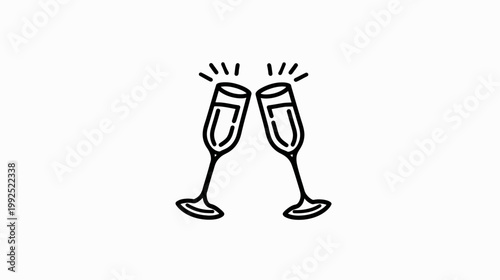 Champagne glasses clinking together celebration concept black and white design
