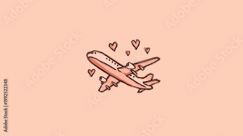 Cartoon airplane illustration with hearts perfect for travel and romance concepts