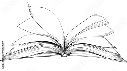 Open book illustration with fanned pages and sketch style for education