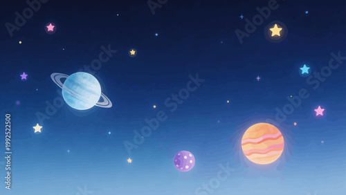 Colorful cartoon planets and stars