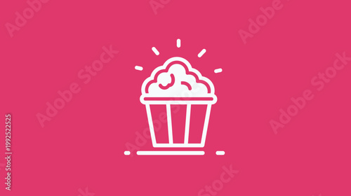 Popcorn illustration vector icon of a cinema snack on a pink background