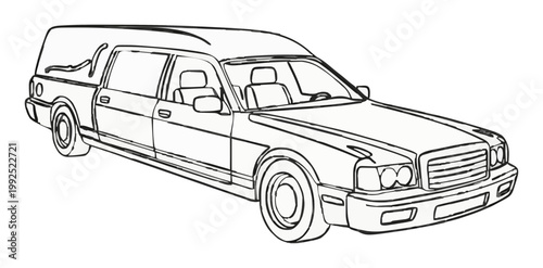 Hearse funeral car vehicle 3/4 perspective line art .... Generative AI