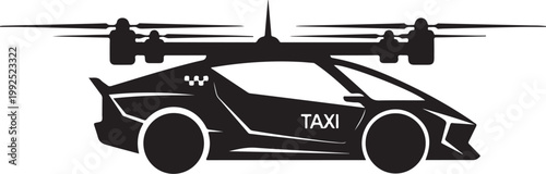 Black taxi car, futuristic drone, vector icon, transportation symbol, modern taxi design
