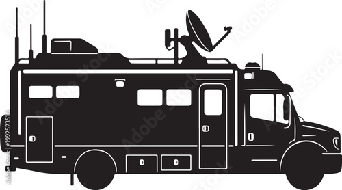 Black emergency response vehicle, satellite truck, communication van, disaster relief