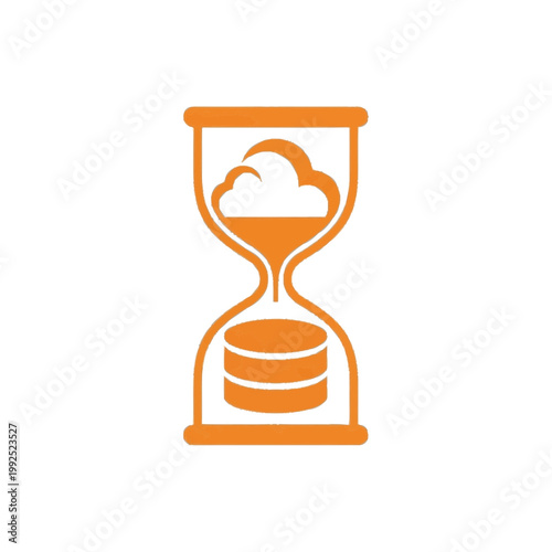 Orange Hourglass with Cloud - Time-Based Cloud Processing & Waiting Icon
