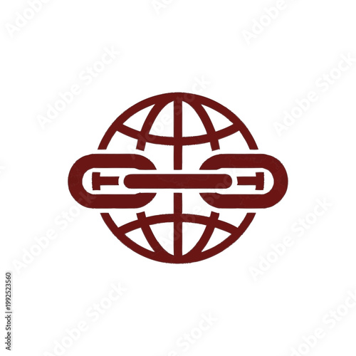 Red Chain Links Around the Globe - Global Network, Bond & World Connection Icon