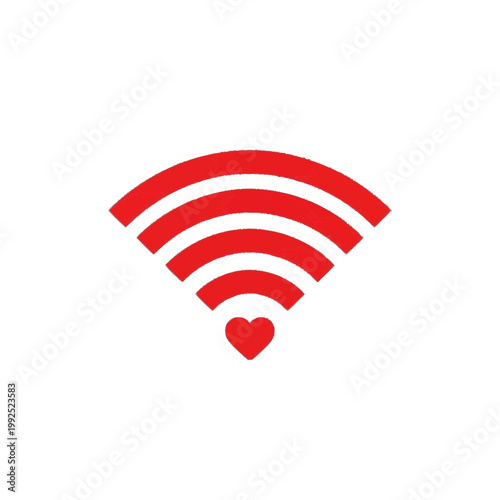 Red WiFi Heart Icon - Love for Connectivity & Wireless Romance Symbol