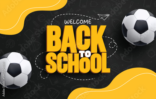 Back to School greeting clipart banner design. Welcome Back to School typography text editable word clip art with ball in black doodle School elements abstract background clip art for students