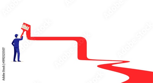 Man painting a red path forward.