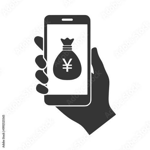 スマホを持つ手のシルエットアイコン　お金（￥）