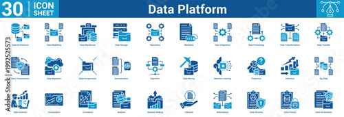 Data Platform editable icon set vector illustration concept for business with icon of Data Architecture, Data Modelling, Data Warehouse, Data Storage, Repository, Metadata, Data Integration, Dat.