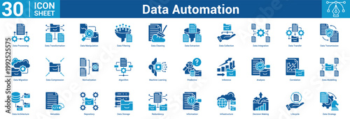 Data Automation editable icon set vector illustration concept for business with icon of Data Processing, Data Transformation, Data Manipulation, Data Filtering, Data Cleaning, Data Extraction, Dat.